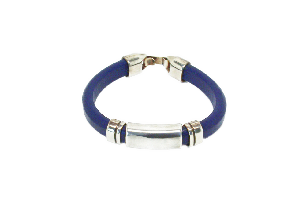 Bracelet homme en cuir fin bleu double enroulement et réglable ZB0379